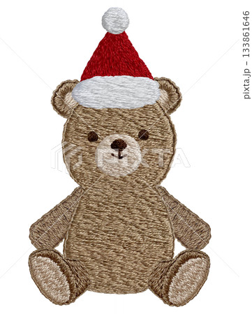 【クリスマスのテディベア】手刺繍イラスト素材 133861646