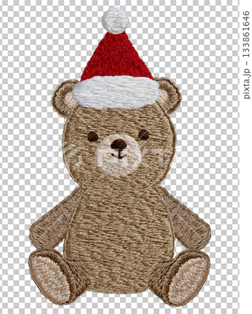 【クリスマスのテディベア】手刺繍イラスト素材 133861646