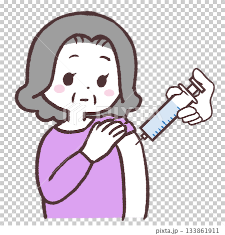 Illustration of a senior woman getting an injection 133861911