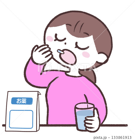 カプセルを服用する女性のイラスト 133861913