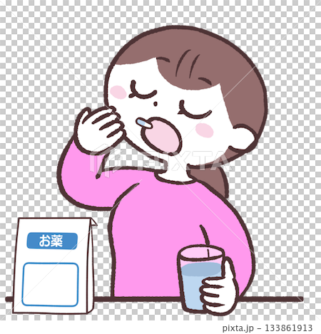カプセルを服用する女性のイラスト 133861913