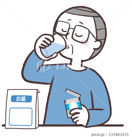 薬を服用するシニア男性のイラスト 133861915
