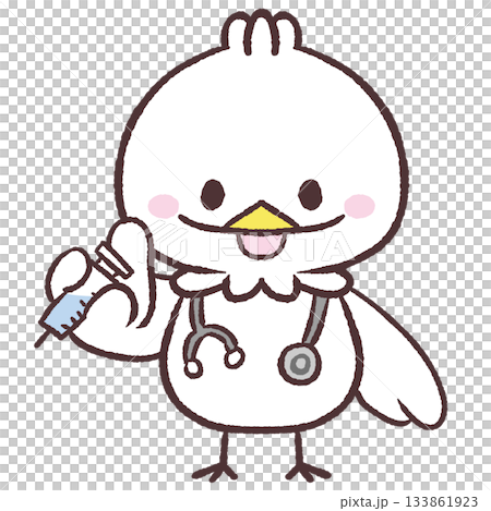 Illustration of a white bird holding an injection 133861923