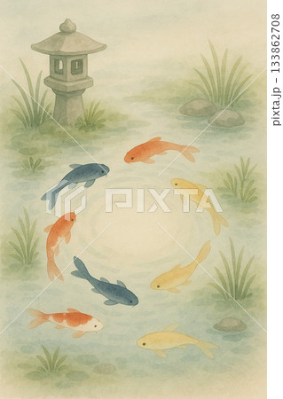鯉シリーズ:庭園の池を泳ぐ色とりどりの鯉 鯉シリーズ:庭園の池を泳ぐ色とりどりの鯉 133862708