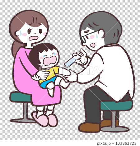 Illustration of a child who dislikes injections 133862725