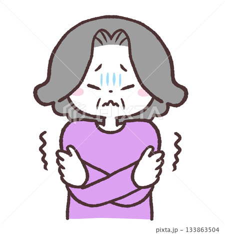 震えるシニア女性のイラスト 震えるシニア女性のイラスト 133863504