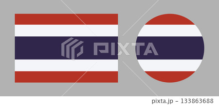 National Flag of Thailand rectangle, circle icons. Thailand flag flat rounded sign. Thailand rectangular, round Flag set. 133863688