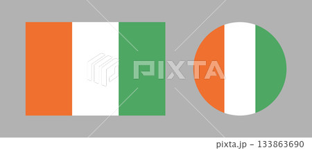 Flag of Republic of Ivory Coast. Simple circle, rectangle button, badge, icon flag. Set of Ivory Coast national flat round, rectangular flag backgrounds. Flag of Republic of Ivory Coast. Simple circle, rectangle button, badge, icon flag. Set of Ivory Coast national flat round, rectangular flag backgrounds. 133863690