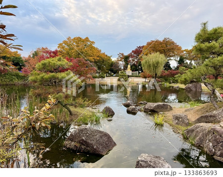 秋の夕方　福井県紫式部公園 133863693
