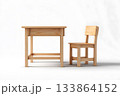 A wooden kid desk and chair set waits for use, ready for lessons. 133864152