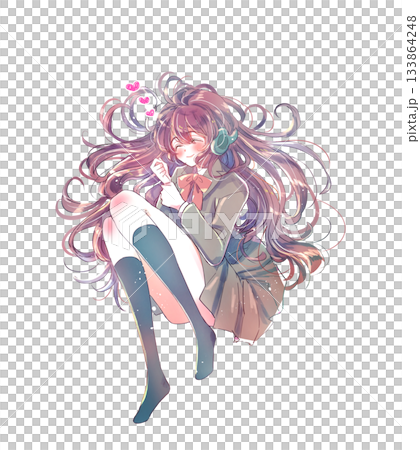 Lying female student, headphones, likes, smiles 133864248