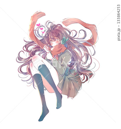 寝転がる女子学生　ヘッドホン　好き 133864253