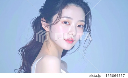 透明感ある美白肌と自然なメイクが魅力の若い日本人女性ポートレート写真 133864357