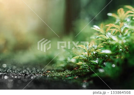Spring background Green Forest plant With Sunlight 133864508