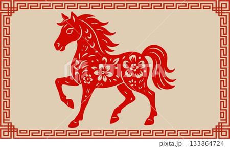 Traditional Chinese paper cut illustration of the Horse zodiac. Traditional Chinese paper cut illustration of the Horse zodiac. 133864724