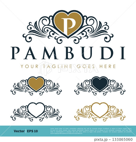 Crest Love / Heart Emblem Ornament Icon Vector Logo Template. Initial Border / Frame Template Illustration Design. Vector EPS 10. 133865060