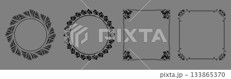 Set of decorative frames Elegant vector element for design in Eastern style, place for text. Floral black and gray borders. Lace illustration for invitations and greeting cards Set of decorative frames Elegant vector element for design in Eastern style, place for text. Floral black and gray borders. Lace illustration for invitations and greeting cards 133865370