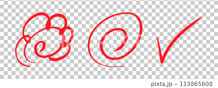 Handwritten flower circle, double circle, and check mark icons 133865608