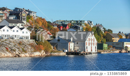 Kristiansund, Norway. A coastal town scene featuring wooden houses Kristiansund, Norway. A coastal town scene featuring wooden houses 133865869