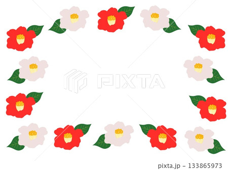 紅白の椿のフレーム 133865973