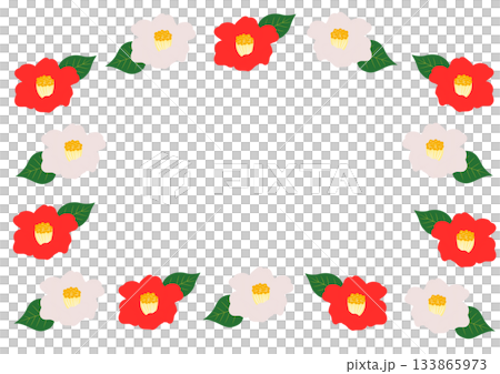 紅白の椿のフレーム 133865973