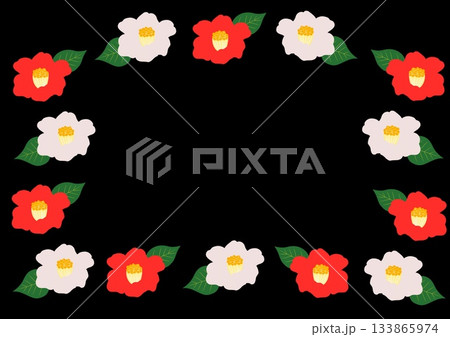 紅白の椿のフレーム(黒) 133865974