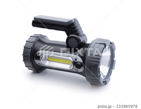 Electric large flashlight  isolated on white. 133865978