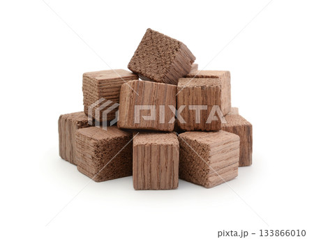 Wooden oak cubes isolated on white. Wooden oak cubes isolated on white. 133866010
