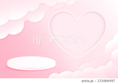 pink podium and heart shape box in pink cloud background vector illustration template for love theme valentine sale pomotion poster 133866497