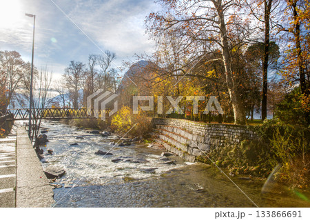 Ciani park with autumn leaf color in Lugano city -fantastic day on lake Lugano AND Torrente di Dino Ciani park with autumn leaf color in Lugano city -fantastic day on lake Lugano AND Torrente di Dino 133866691
