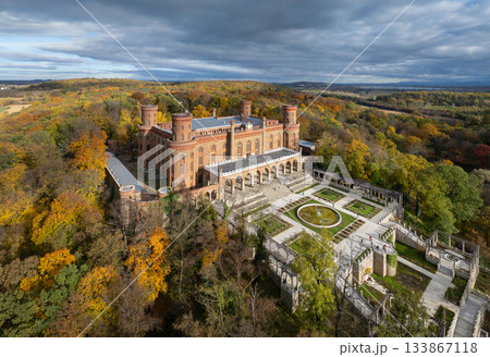 Aerial view of Kamieniec Zabkowicki palace Aerial view of Kamieniec Zabkowicki palace 133867118