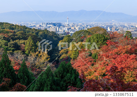 京都　秋の紅葉と街並み　京都駅方面 133867511