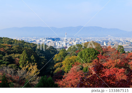 京都　秋の紅葉と街並み　京都駅方面 133867515