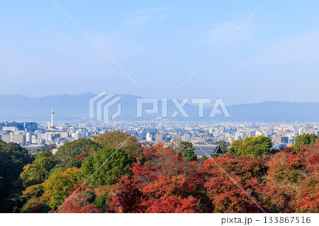 京都　秋の紅葉と街並み　京都駅方面 133867516