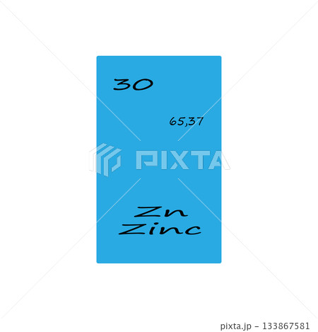 Chemical element illustration. Zinc symbol Zn. Periodic table element Vector. Number 30 illustration. Chemical element illustration. Zinc symbol Zn. Periodic table element Vector. Number 30 illustration. 133867581