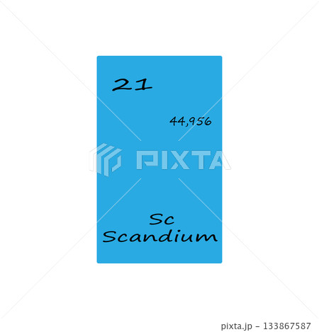 Chemical element illustration. Scandium symbol Sc. Periodic table element Vector. Number 21 illustration. Chemical element illustration. Scandium symbol Sc. Periodic table element Vector. Number 21 illustration. 133867587