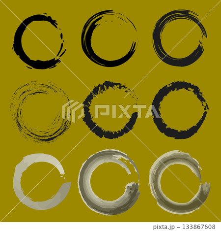 Enso circles drawing. Zen brushwork set. Abstract ring symbol. Vector meditation illustration. Enso circles drawing. Zen brushwork set. Abstract ring symbol. Vector meditation illustration. 133867608