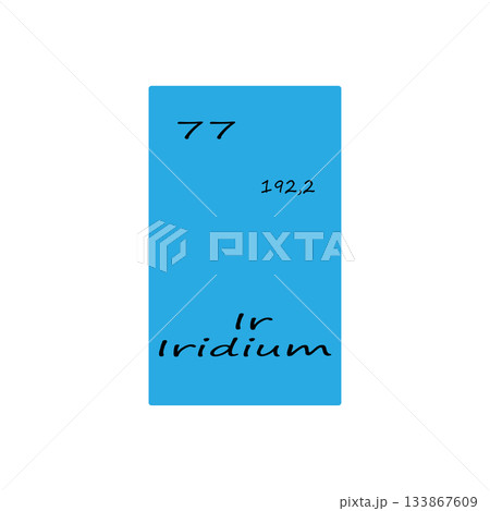 Iridium element block. Atomic number seventy seven. Chemical symbol Vector. Vibrant blue background. Iridium element block. Atomic number seventy seven. Chemical symbol Vector. Vibrant blue background. 133867609