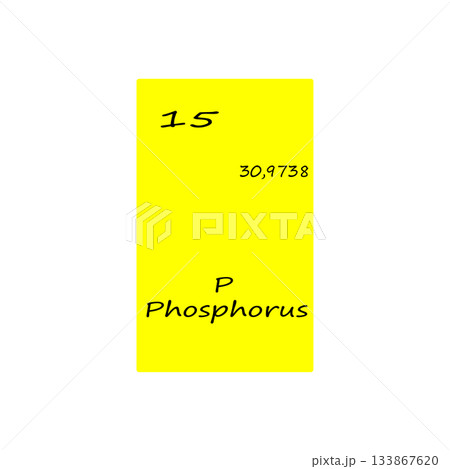 Chemical element illustration. Phosphorus symbol P. Periodic table element Vector. Number 15 illustration. 133867620