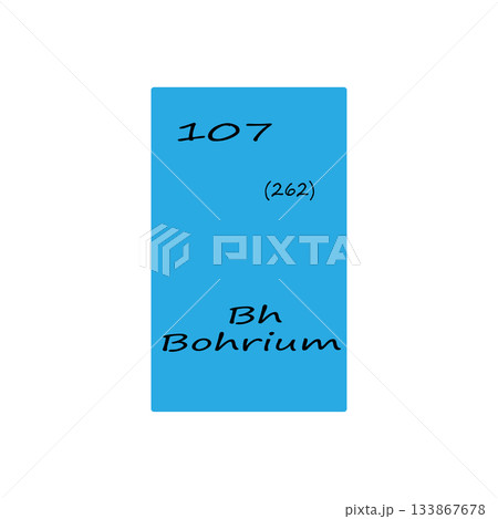 Bohrium element icon. One hundred seven number. Two hundred sixty two mass. Vector periodic table. 133867678