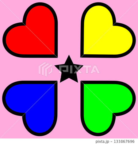 Four hearts Vector. Colorful heart shapes. Star center symbol. Red yellow blue green. 133867696