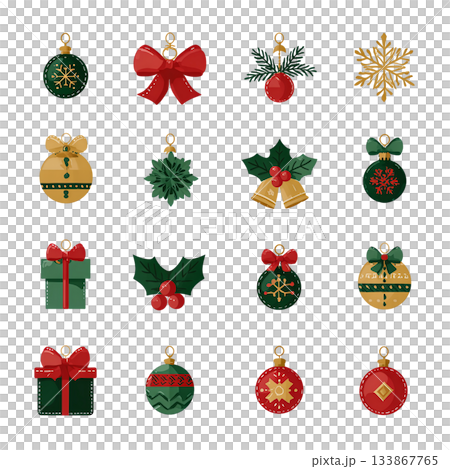 Colorful and Festive Christmas Ornaments Collection for Holiday Celebrations 133867765