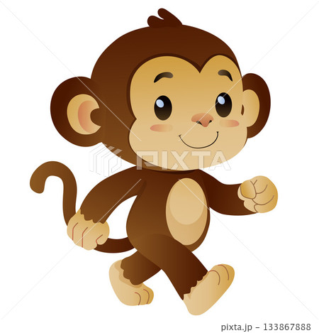 happy cute monkey walking cartoon 133867888