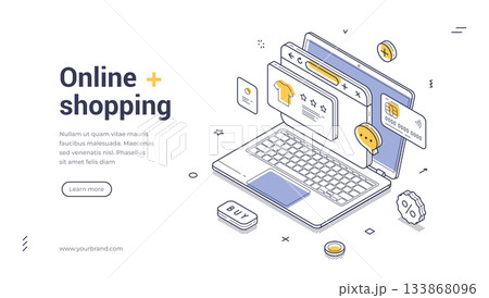 Online Shopping Ecommerce Digital Retail Store And Payment Technology Isometric Web Banner Vector Template 133868096