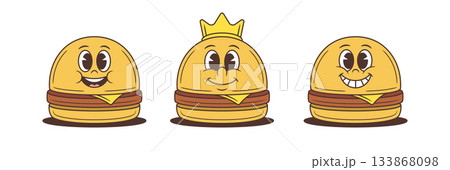 Cheerful Cartoon Hamburger Character Mascot Vector Illustration Set With Various Expressions 133868098