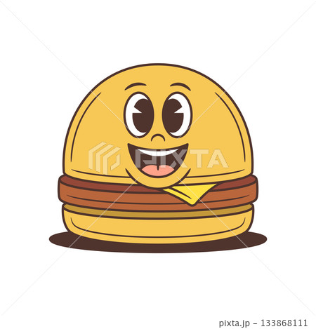 Happy Burger Cartoon Character With Big Eyes And Smile Vector Illustration Happy Burger Cartoon Character With Big Eyes And Smile Vector Illustration 133868111