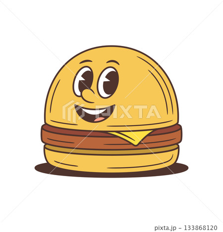 Happy Cartoon Hamburger Character With Squinting Eyes And Smile Vector Illustration 133868120