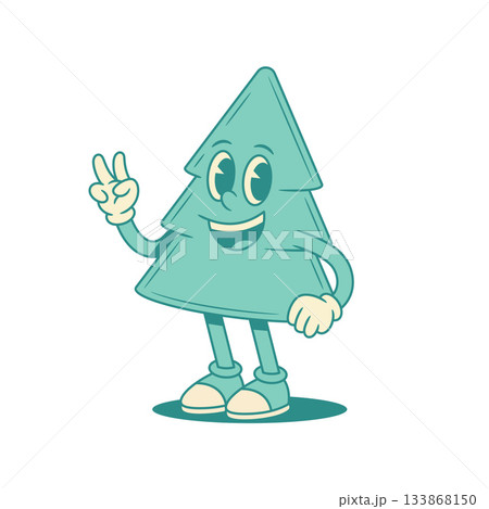 Funny green fir tree Christmas cartoon character peace gesture contoured vector flat Funny green fir tree Christmas cartoon character peace gesture contoured vector flat 133868150
