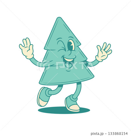 Laughing green fir tree Christmas cartoon character dancing contoured vector flat Laughing green fir tree Christmas cartoon character dancing contoured vector flat 133868154