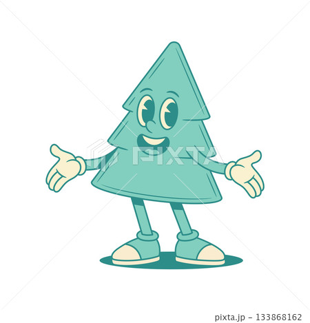 Funny green fir tree Christmas cartoon character welcome contoured vector flat illustration Funny green fir tree Christmas cartoon character welcome contoured vector flat illustration 133868162